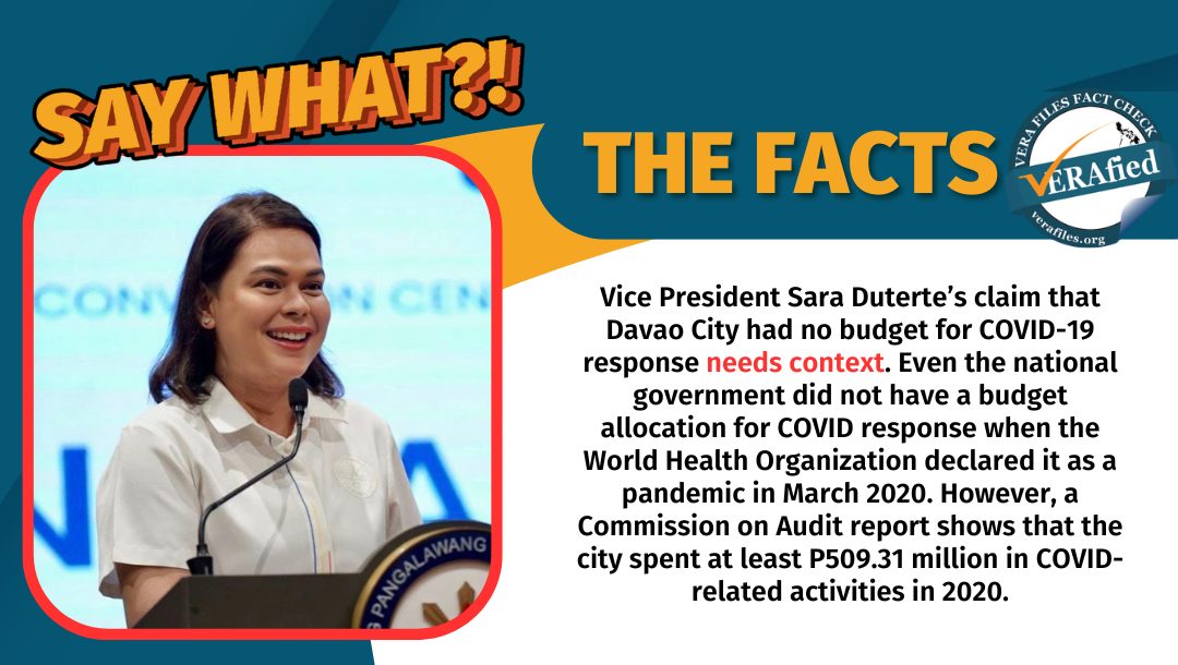 FACT CHECK: VP Duterte’s claim on Davao City’s COVID-19 funds needs context