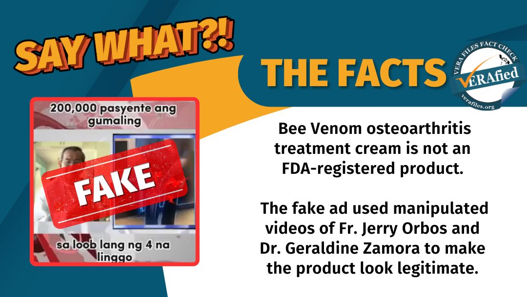 FACT CHECK: Hindi in-endorso nina Dr. Geraldine Zamora, Fr. Jerry Orbos ang bee venom joint cream