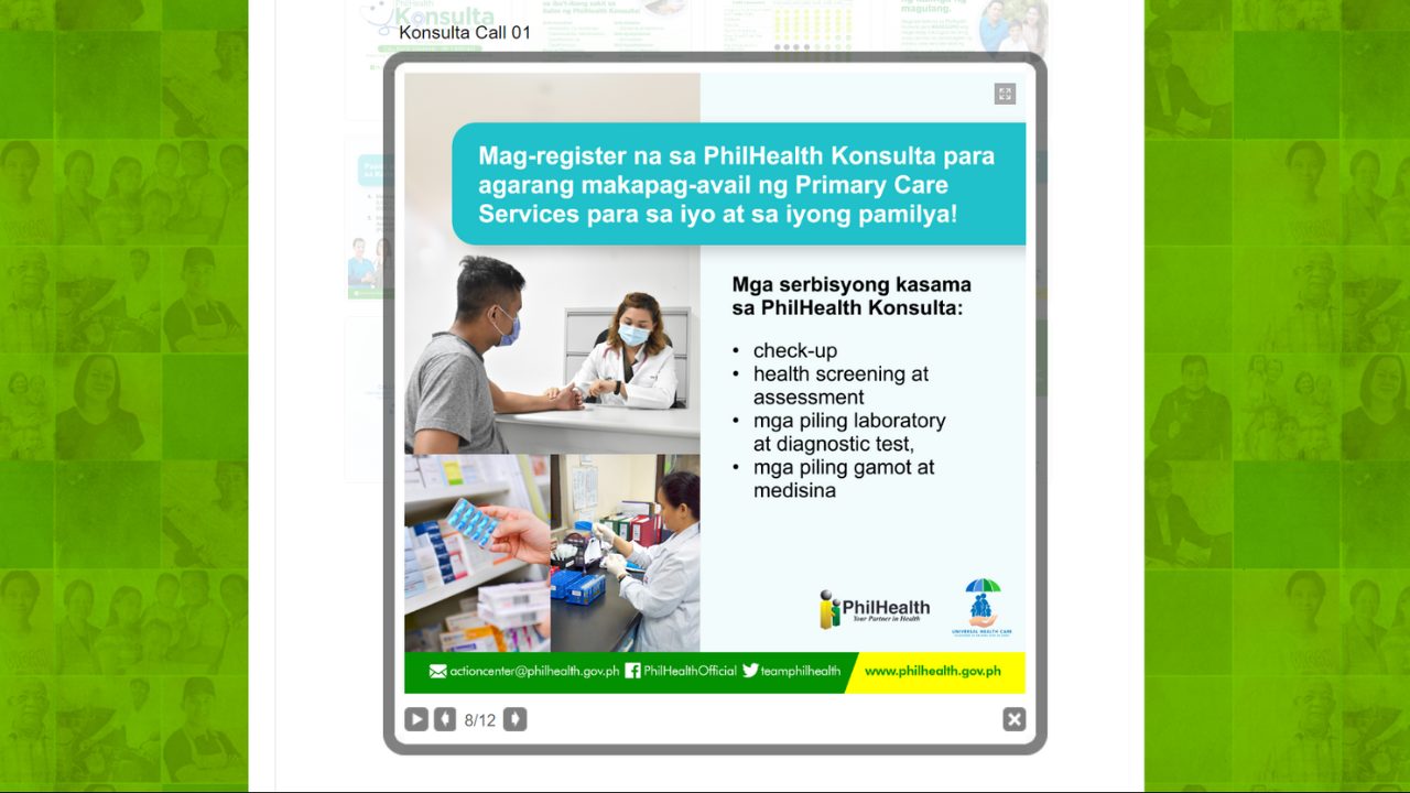 Graphic showing PhilHealth Konsulta registration for Primary Care Services