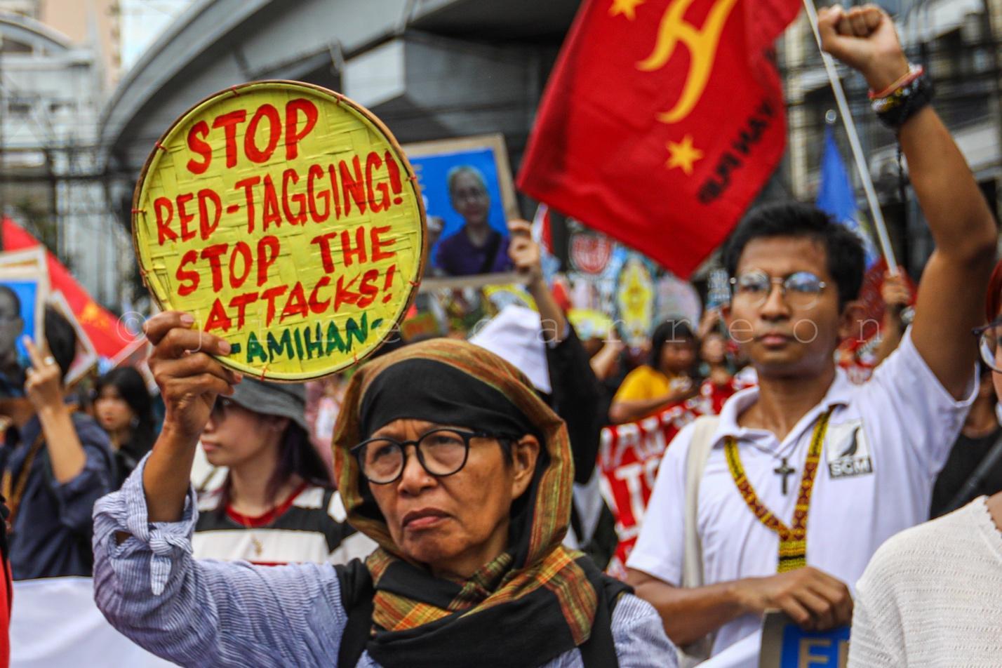 Hundreds of activists join a protest march in Manila, Philippines, to commemorate International Human Rights Day and to demand that the Marcos administration end unlawful killings and other violations of human rights, December 10, 2023. (C) 2023 Jire Carreon