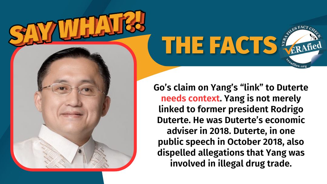 Graphic showing Sen. Bong Go understating former president Rodrigo Duterte's link to Michael Yang