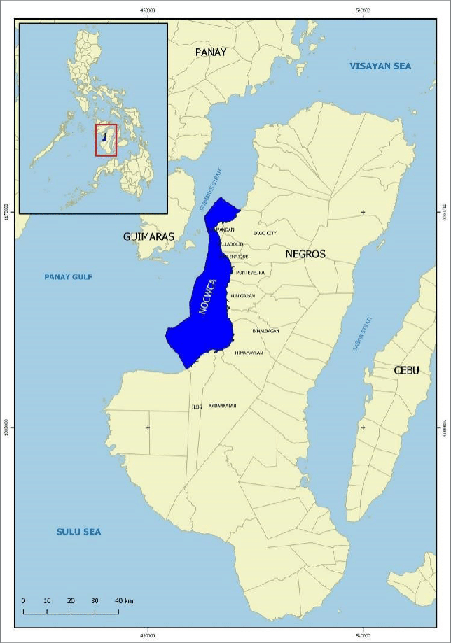 Map of Negros Island showing boundaries of Negros Occidental Coastal Wetlands Conservation Area. Photo from Manuel Dela Paz et al’s 2021 study