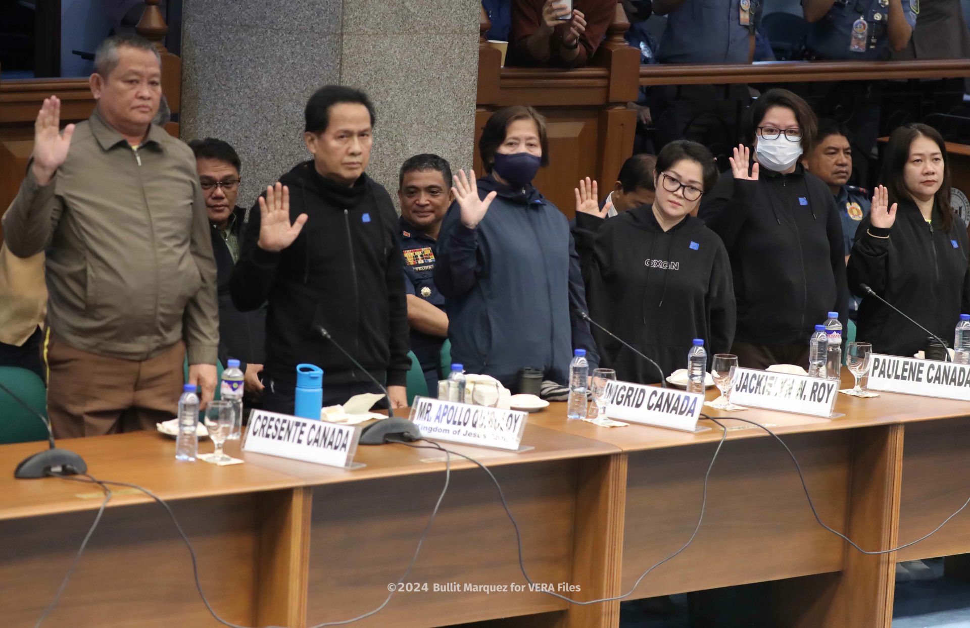 KOJC officials (from left to right): Cresente Canada, Apollo Quiboloy, Ingrid Canada, Jackielyn Roy, Paulene Canada, Sylvia Cemañes. Photo by Bullit Marquez