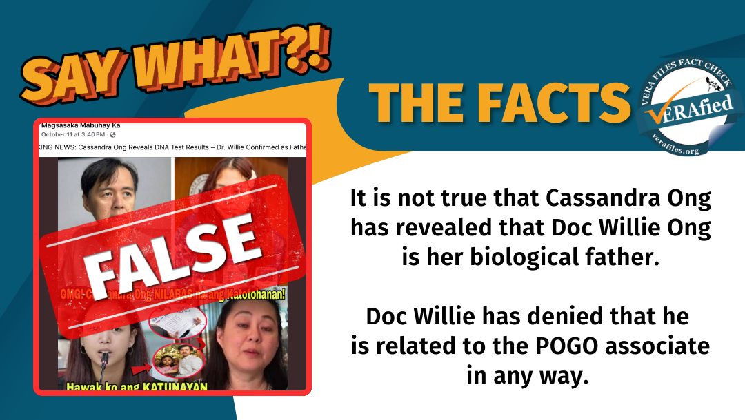 FACT CHECK: Cassandra Ong did NOT reveal Doc Willie Ong as father