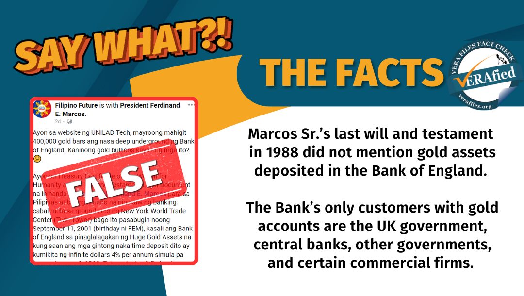 FACT CHECK: NO Marcos gold in the Bank of England