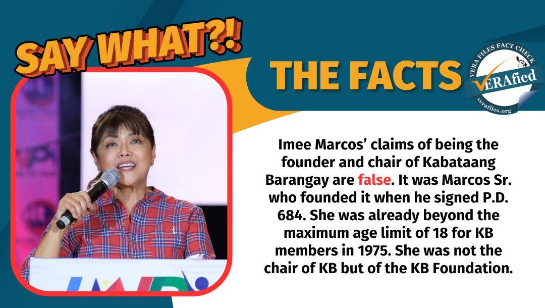 FACT CHECK: Imee Marcos’ falsely claims being founder and chair of Kabataang Barangay