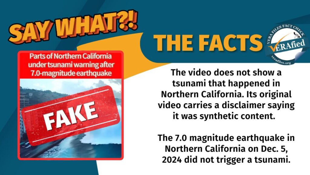 The video does not show a tsunami that happened in Northern California. Its original video carries a disclaimer saying it was synthetic content. The 7.0 magnitude earthquake in Northern California on Dec. 5, 2024 did not trigger a tsunami.