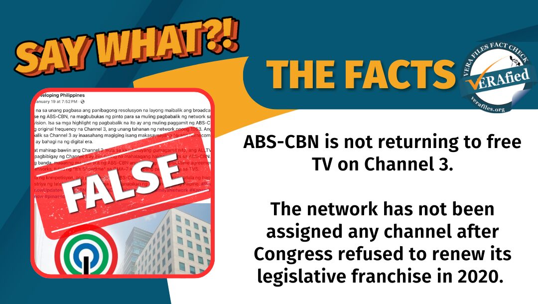 FACT CHECK: ABS-CBN is NOT returning to Channel 3