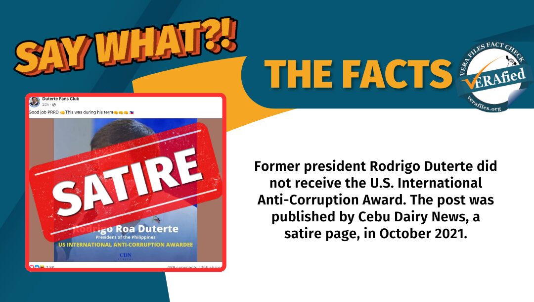 FACT CHECK: Duterte did NOT receive U.S. anti-corruption award