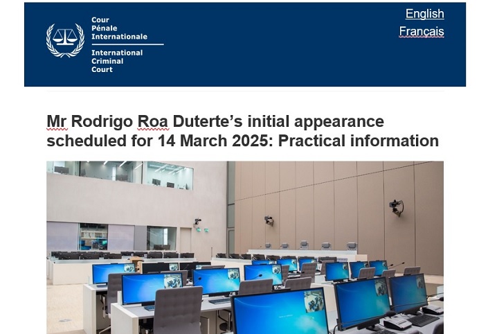Duterte’s initial appearance at the ICC 14 March (Friday) 9 p.m