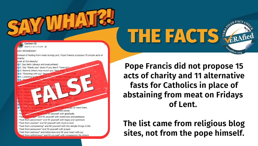 FACT CHECK: Pope Francis DID NOT propose fasting alternatives for Lent