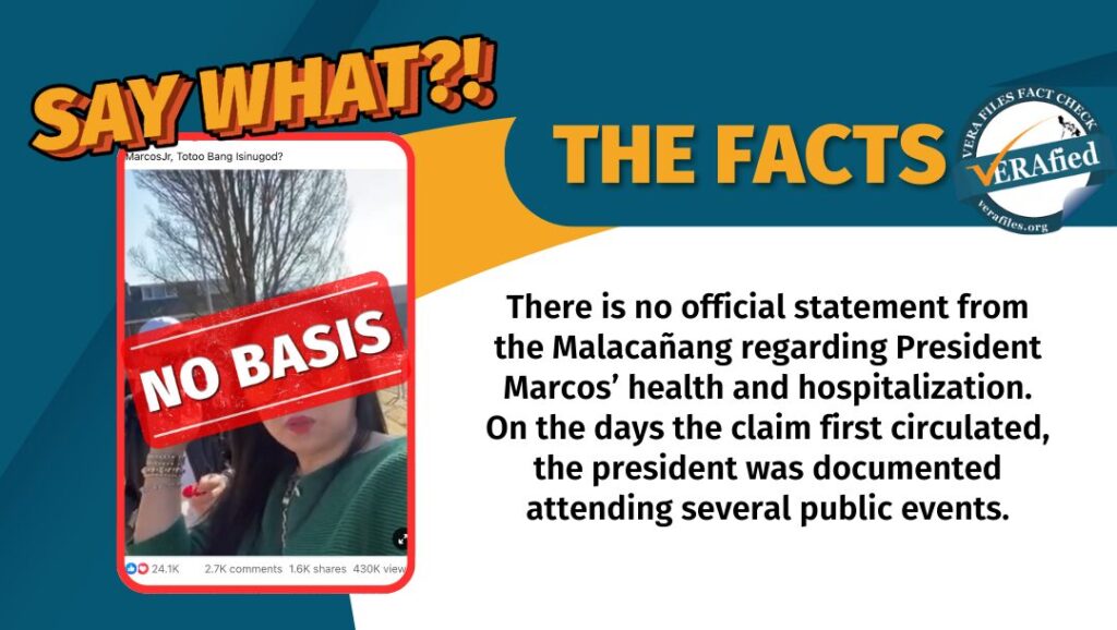 Marcos Statements Claims that Marcos was hospitalized due to kidney problem have NO BASIS