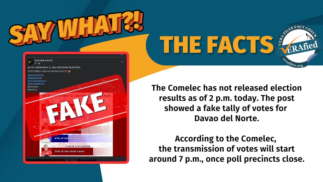 FACT CHECK: No election results yet; Davao del Norte ‘tally’ is FAKE
