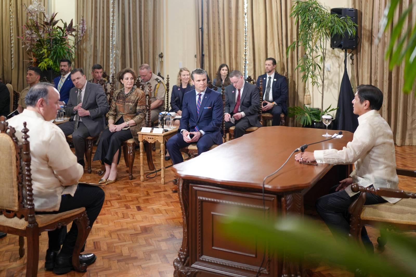 United States Defense Sec. Pete Hegseth meets with President Bongbong Marcos during a courtesy call at the Malacañang Palace in Manila on March 28, 2025. PHOTO: Bongbong Marcos’ official Facebook page.