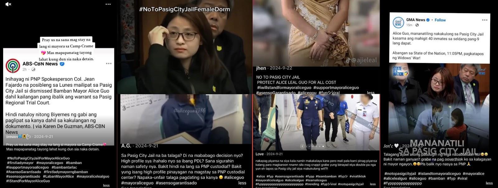 A compilation of the TikTok posts pushing for Alice Guo to be moved from the Pasig City Jail to Camp Crame.