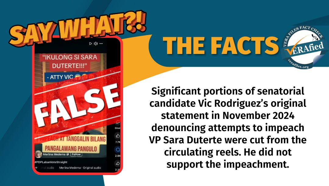 Netizens resurfaced an out-of-context video of former executive secretary Vic Rodriguez supposedly calling for the impeachment of Vice President Sara Duterte.