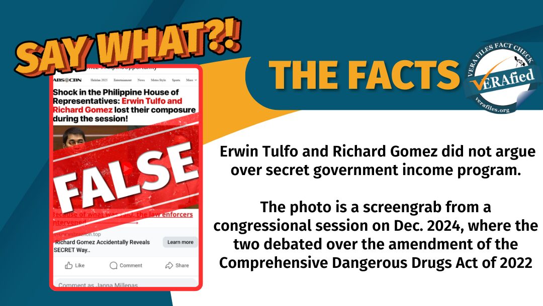 Congressmen Erwin Tulfo and Richard Gomez did not argue over a secret government income program, contrary to a Facebook post.