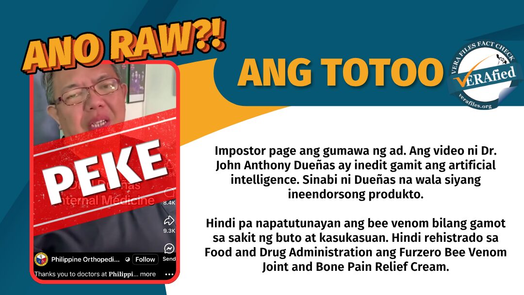 FACT CHECK: PEKE ang ad na nagsasabing ang kamandag ng bubuyog ay gamot sa kasukasuan
