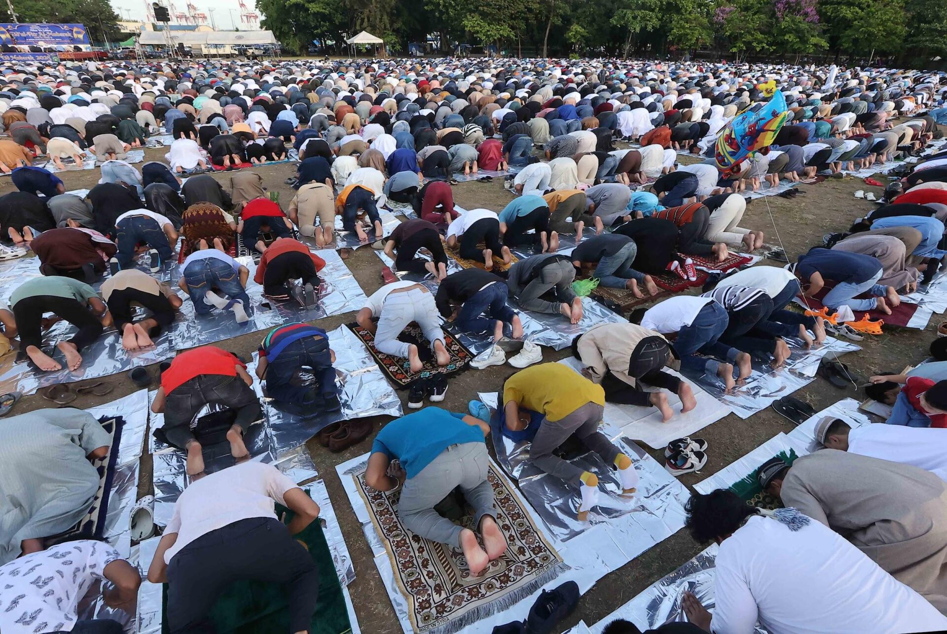 Muslims praying during Eid’l Fit’r back in March.
