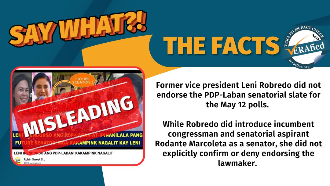 FACT CHECK: Claim that Robredo endorsed PDP-Laban senatorial bets MISLEADS