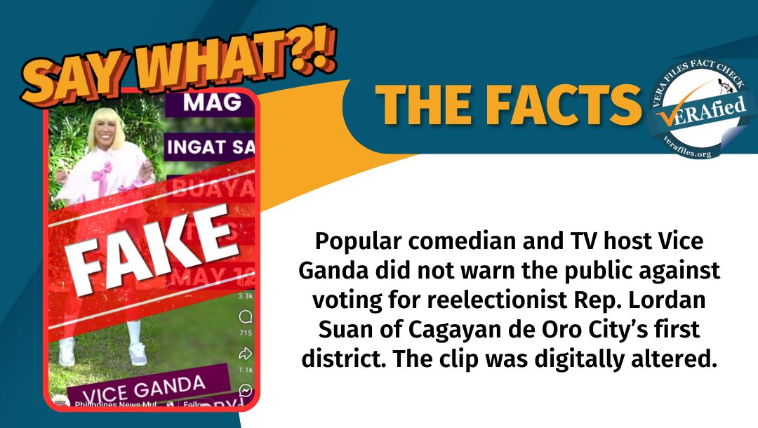 FACT CHECK: Clip of Vice Ganda warning against reelecting Cagayan de Oro lawmaker is FAKE