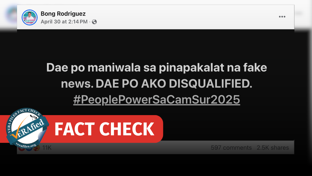 FACT CHECK: Claim of CamSur bet for governor that he’s not disqualified NEEDS CONTEXT