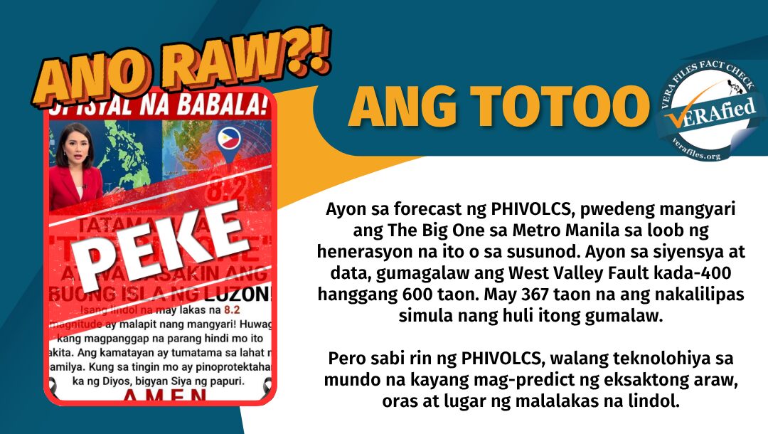FACT CHECK: PANANAKOT lang ang mga hula tungkol sa pinakamalakas na lindol sa Metro Manila