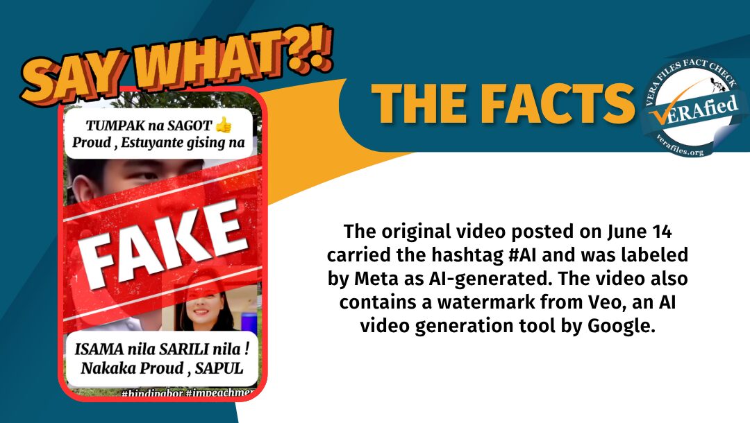 The video of a student calling VP Sara Duterte’s impeachment trial as “selective justice” carried a watermark of Veo, an AI video generation tool by Google.