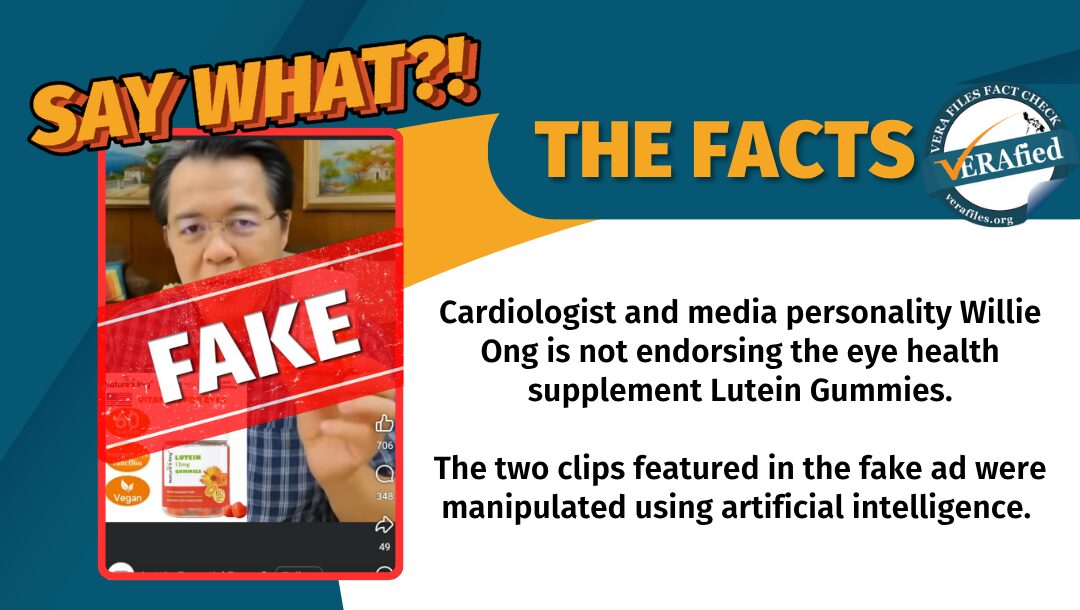 A fake advertisement post claims to show online health personality and cardiologist Willie Ong endorsing an eye health product. This is AI-manipulated.