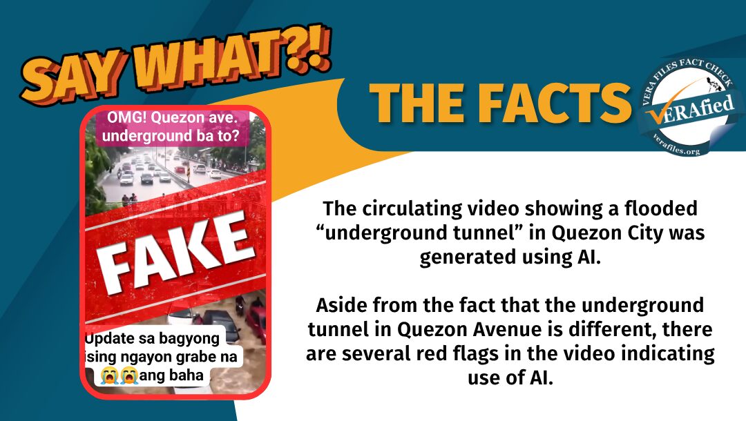 An AI-generated video is showing an alleged underground tunnel in Quezon Avenue submerged in flood. 