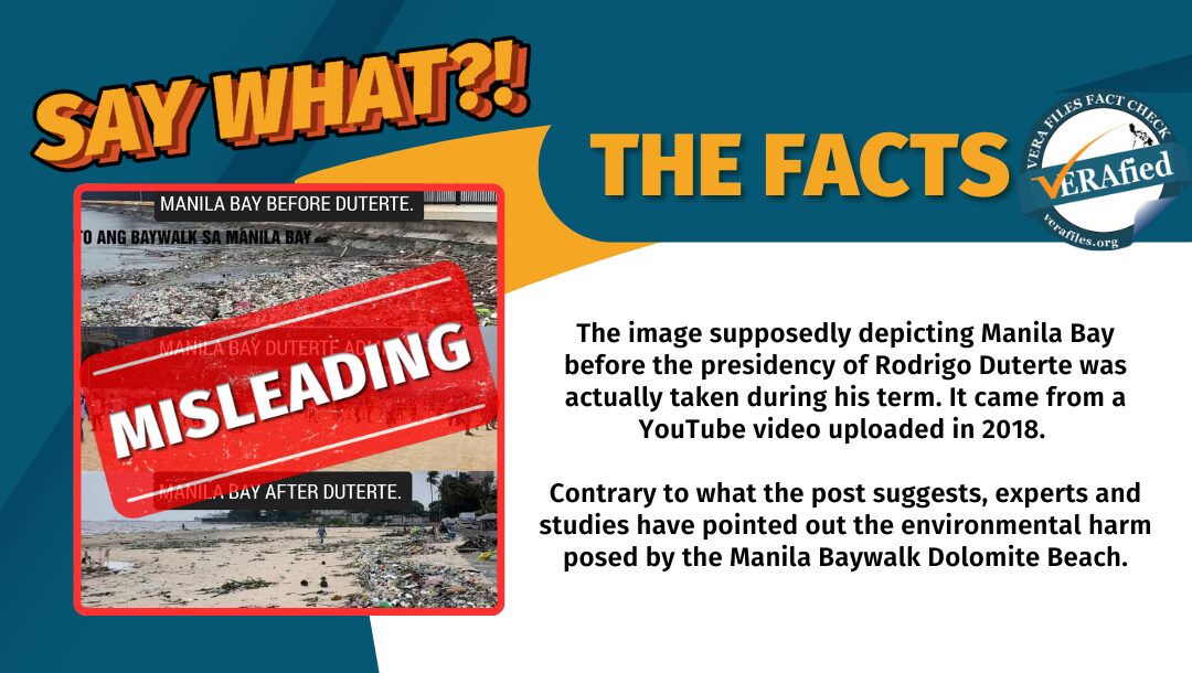 The image supposedly depicting Manila Bay before the presidency of Rodrigo Duterte was actually taken during his term. It came from a YouTube video uploaded in 2018.