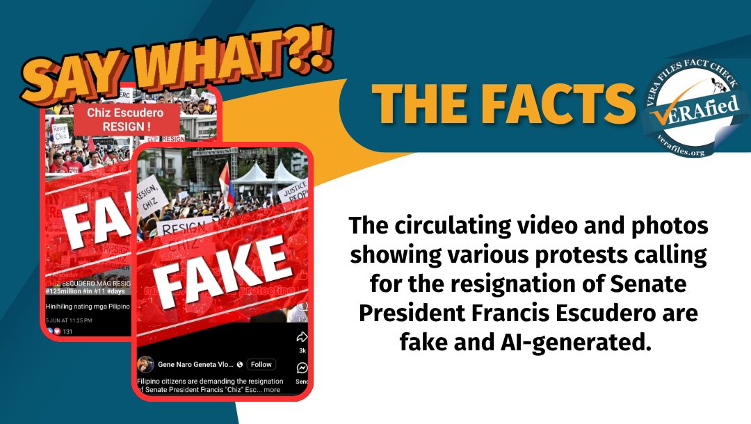 The circulating video and photos showing various protests calling for the resignation of Senate President Francis Escudero are fake and AI-generated.