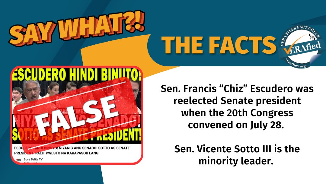 Sen. Francis “Chiz” Escudero was reelected Senate president when the 20th Congress convened on July 28. Sen. Vicente Sotto III is the minority leader.
