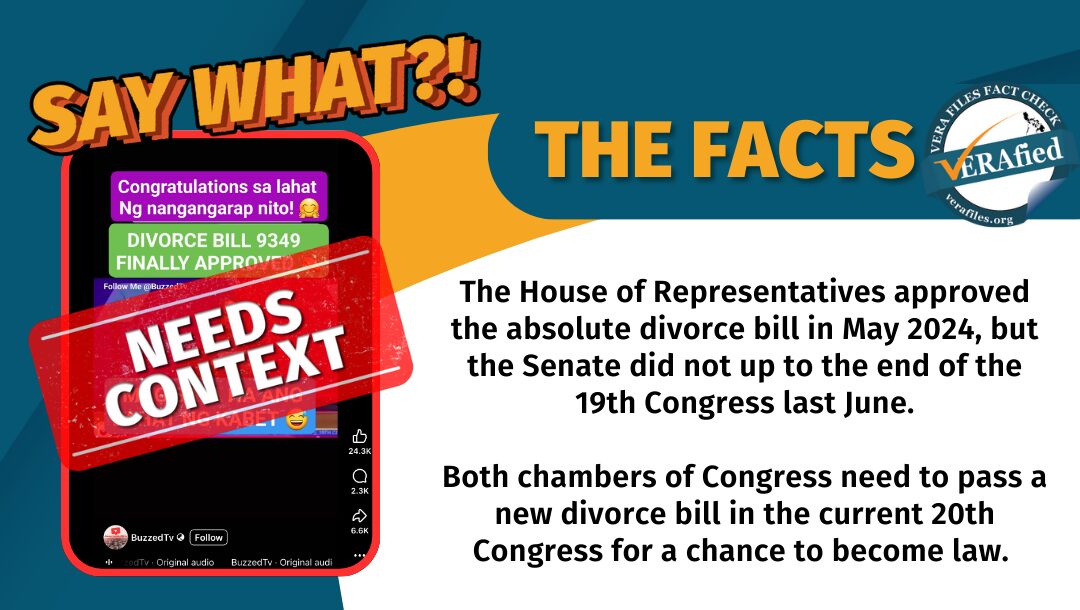 The House of Representatives approved the absolute divorce bill in May 2024, but the Senate did not up to the end of the 19th Congress last June. Both chambers of Congress need to pass a new divorce bill in the current 20th Congress for a chance to become law. 