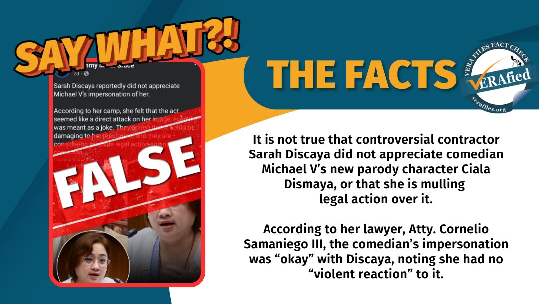 FACT CHECK: Sarah Discaya NOT offended by Michael V.’s impersonation