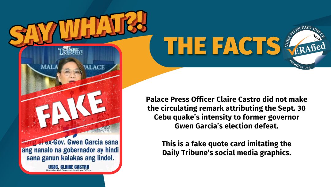 FACT CHECK: Quote of Claire Castro linking Cebu quake to Gwen Garcia’s failed reelection bid FAKE