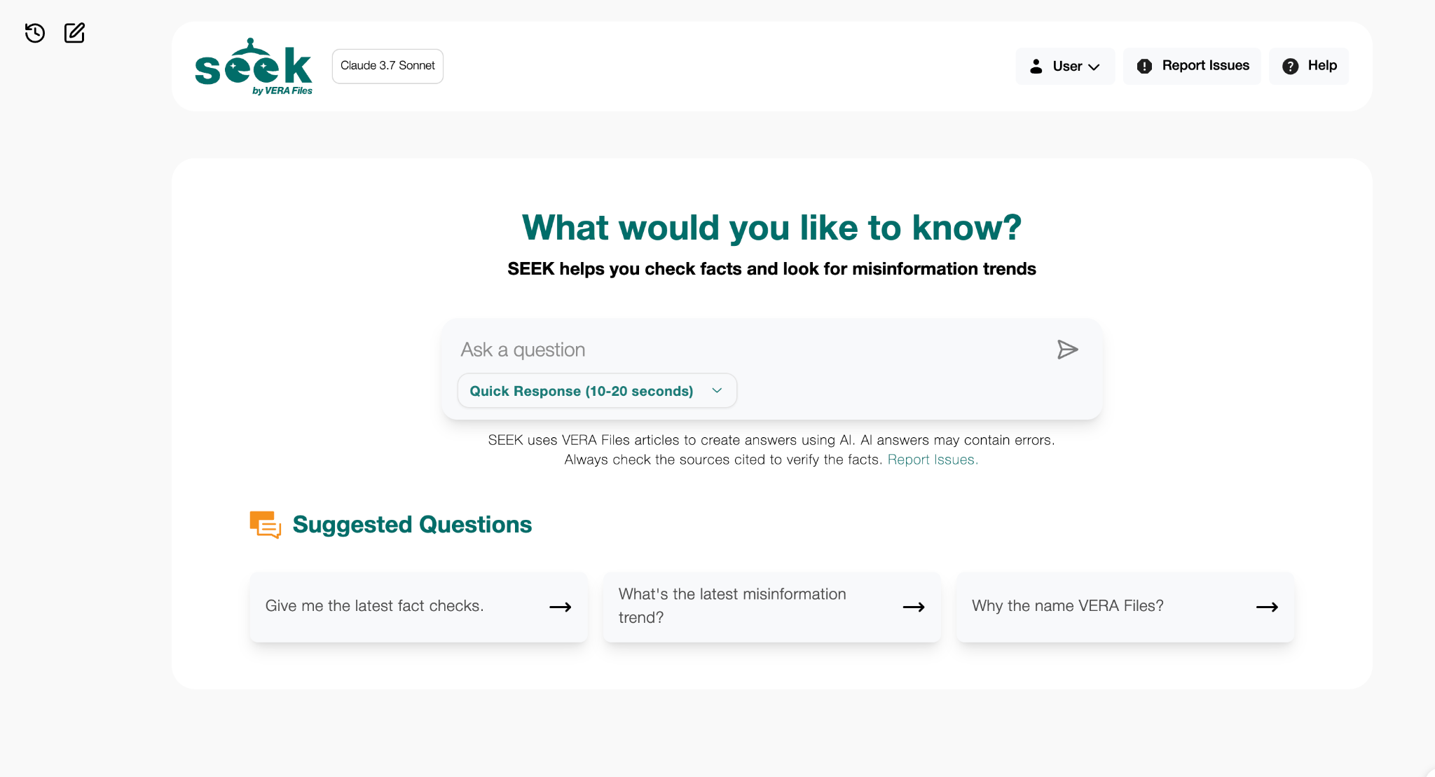 Screenshot of SEEK user interface.