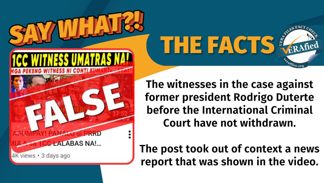 FACT CHECK: ICC witnesses in Duterte drug war case did NOT withdraw