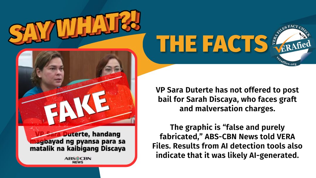 FACT CHECK: VP Sara did NOT offer to post bail for Sarah Discaya