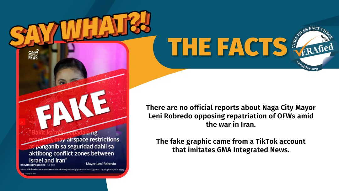 FACT CHECK: Robredo quote on ‘opposing repatriation of OFWs amid war in Iran’ FAKE