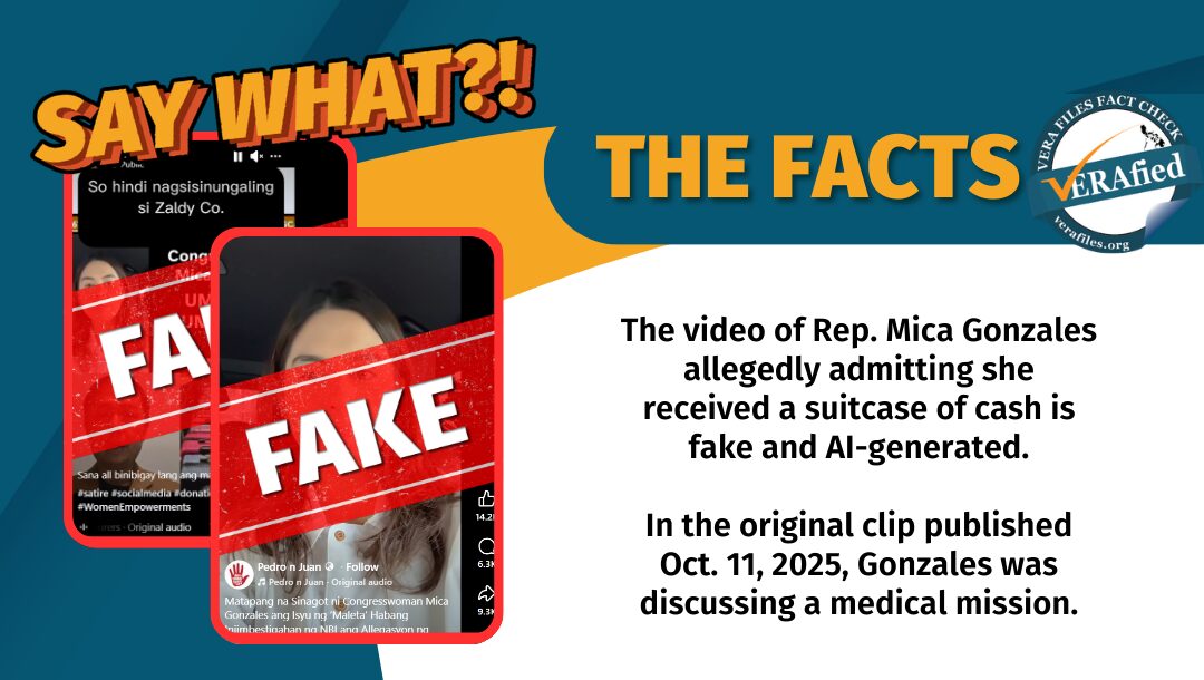 The video of Rep. Mica Gonzales allegedly admitting she received a suitcase of cash is fake and AI-generated. In the original clip published Oct. 11, 2025, Gonzales was discussing a medical mission.