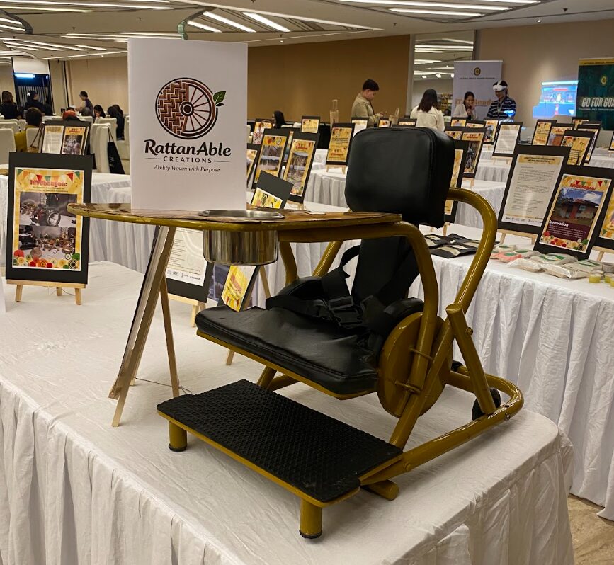 The “Lingkuranan sa Kagawasan” or “Chair of Freedom”– a rattan wheelchair supporting children with mobility challenges. PHOTO: MA. RIZZA FRANCISCO 