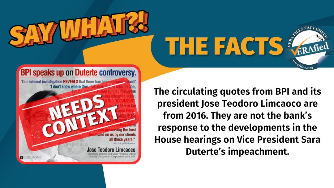 FACT CHECK: Quote of BPI exec on Duterte bank account is FROM 2016