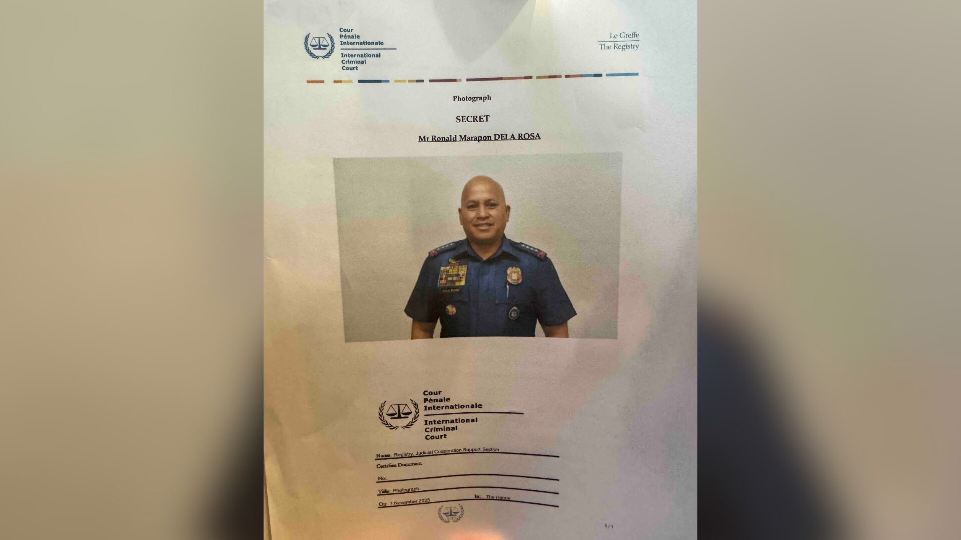 Copy of the ICC warrant of arrest for Sen. Ronald Dela Rosa
