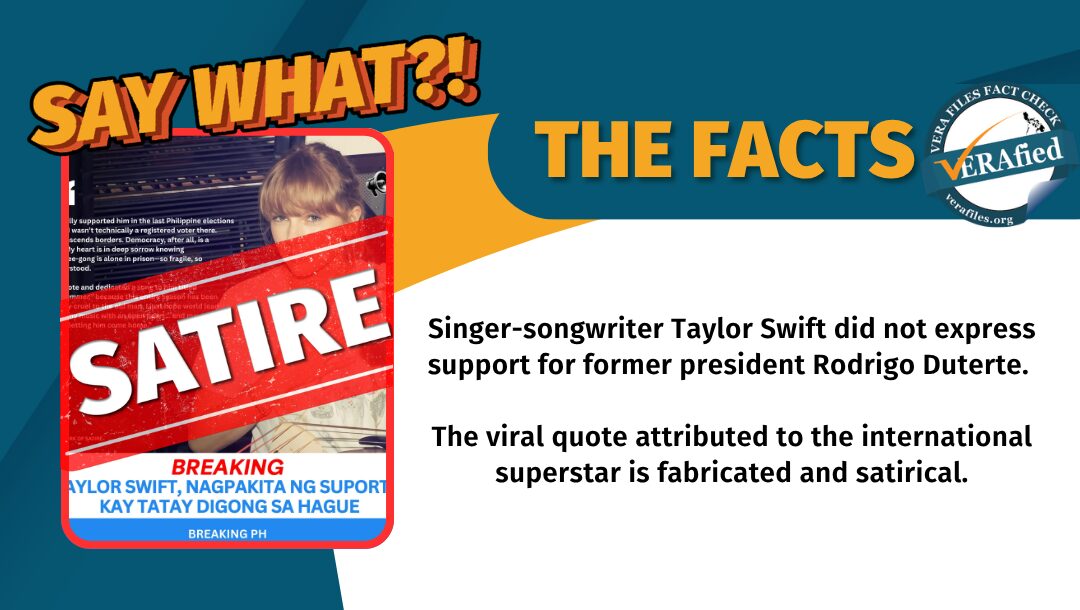 FACT CHECK: Taylor Swift expressing support for Duterte SATIRE