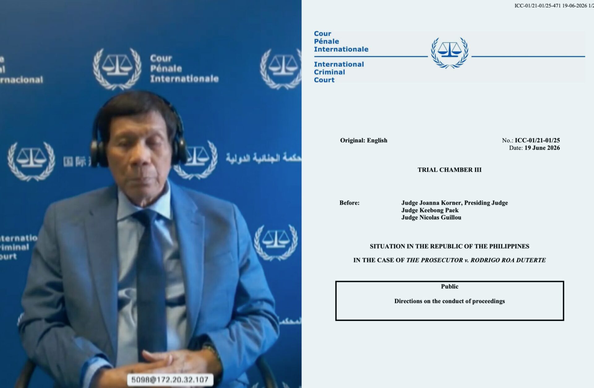 ICC sets Duterte trial rules, charges to be read Nov. 30