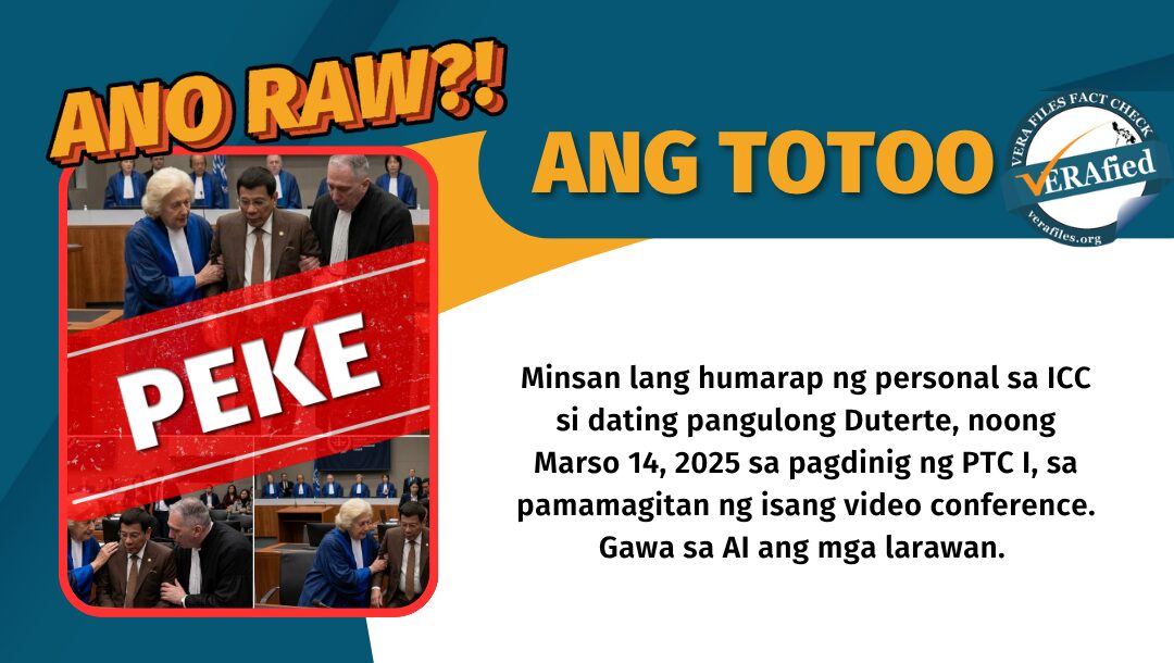 Minsan lang humarap ng personal sa ICC si dating pangulong Duterte, noong Marso 14, 2025 sa pagdinig ng PTC I, sa pamamagitan ng isang video conference. Gawa sa AI ang mga larawan.