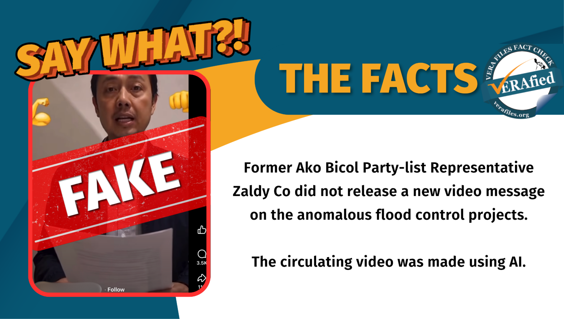 Former Ako Bicol Party-list Representative Zaldy Co did not release a new video message on the anomalous flood control projects. The circulating video was made using AI. 