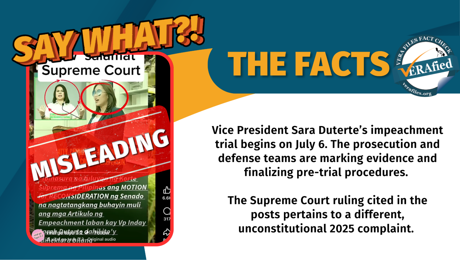 Vice President Sara Duterte’s impeachment trial begins on July 6. The prosecution and defense teams are marking evidence and finalizing pre-trial procedures. The Supreme Court ruling cited in the posts pertains to a different, unconstitutional 2025 complaint.