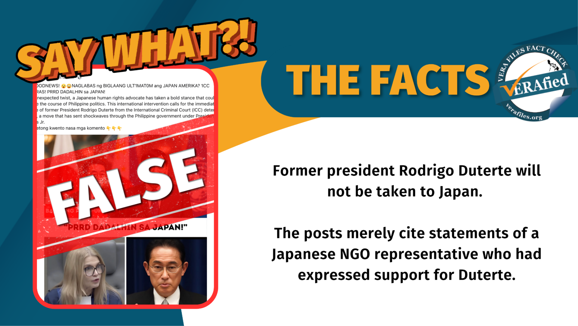 Former president Rodrigo Duterte will not be taken to Japan. The posts merely cite statements of a Japanese NGO representative who had expressed support for Duterte.